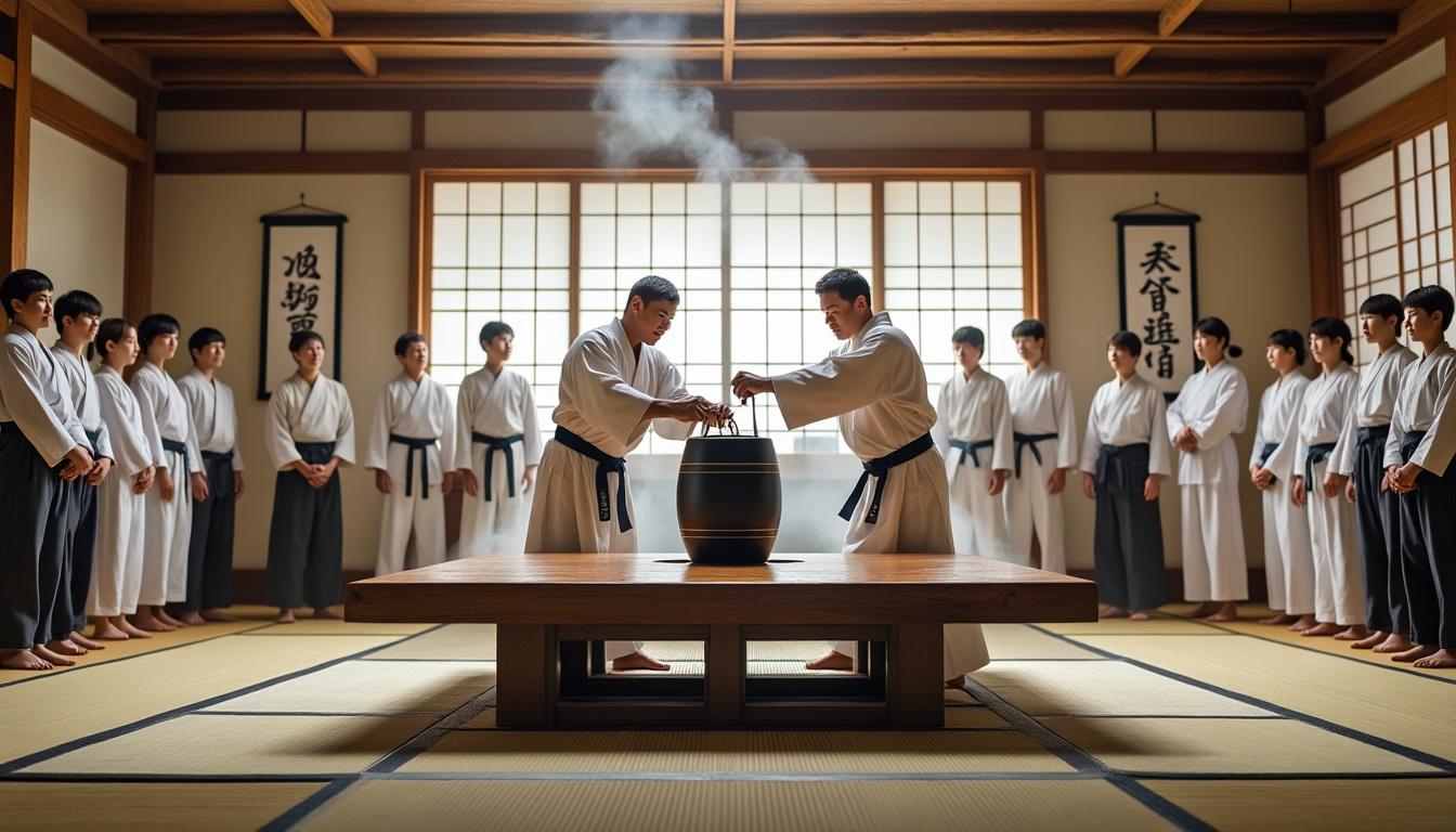 participez à la cérémonie traditionnelle du kagami biraki au dojo d'avrillé et célébrez ce moment spécial avec une invitation chaleureuse aux parents.